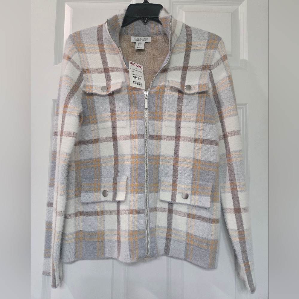 Rachel Zoe Plaid Fuzzy Zip-Up Jacket